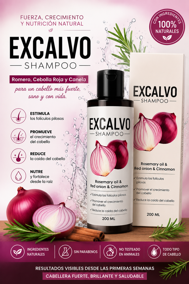 EXCALVO SHAMPOO – ROMERO, CEBOLLA ROJA Y CANELA - NOSA